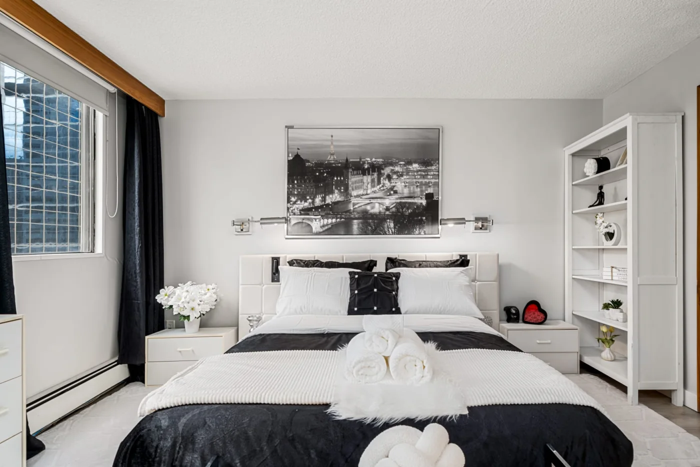 Prepared bedroom with fresh linens in the Downtown Calgary condo thumbnail